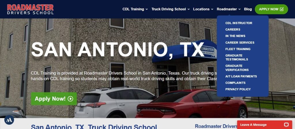 Homepage of Roadmasters Drivers School of San Antonio / roadmaster.com