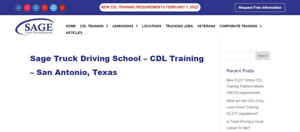 Homepage of SAGE Truck Driving School / sageschools.com