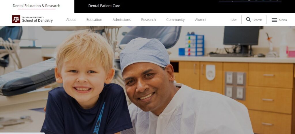 Homepage of Texas A&M College of Dentistry
Link: https://dentistry.tamu.edu/