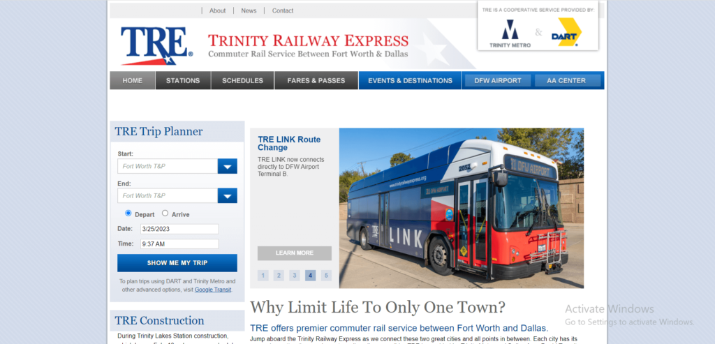 Homepage of Trinity Railway Express / trinityrailwayexpress.org 
