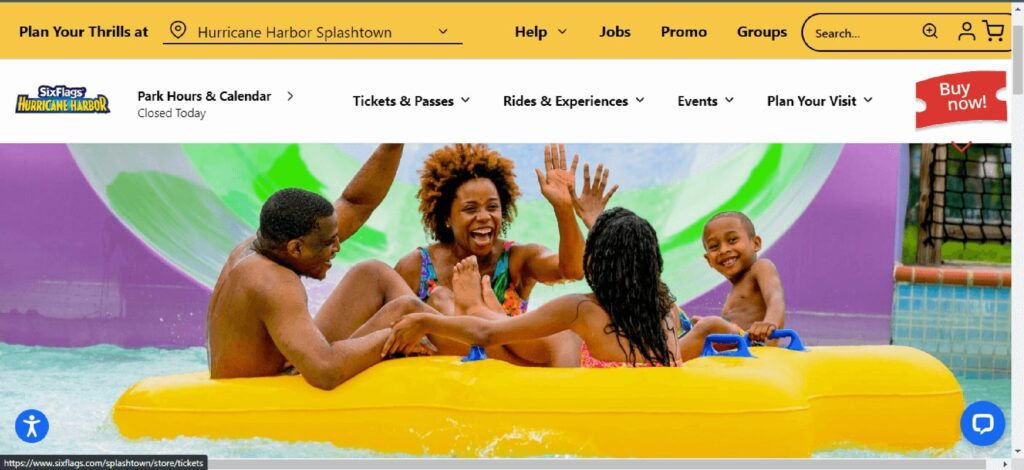 Homepage of Hurricane Harbor Splashtown website
Link: www.sixflags.com/splashtown