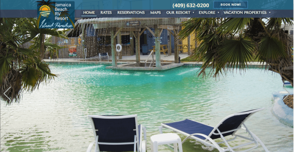 Homepage of Jamaica Beach RV Resort / https://www.jamaicabeachrvresort.com