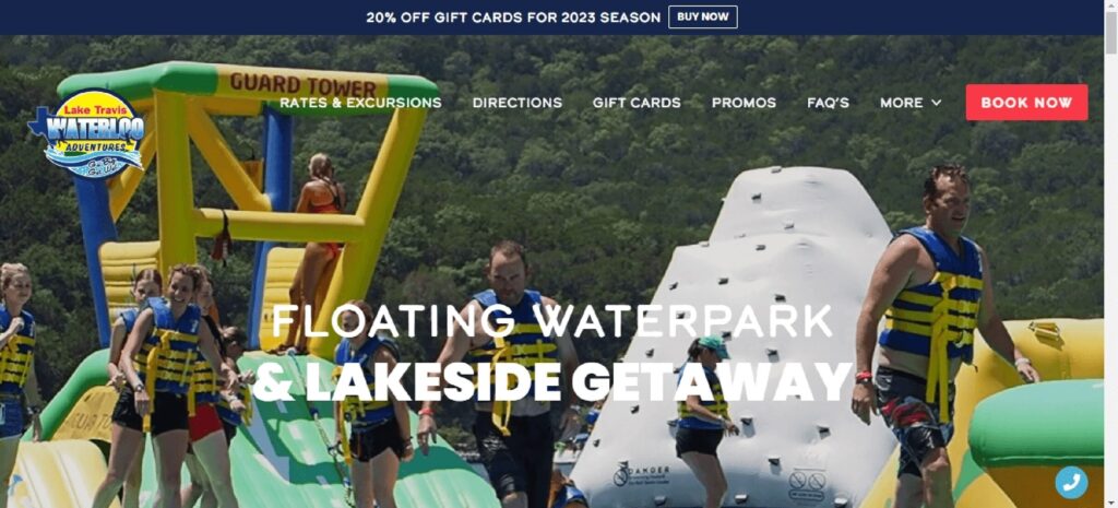 Homepage of Lake Travis Waterloo Adventures website
Link: https://waterlooadventures.com/