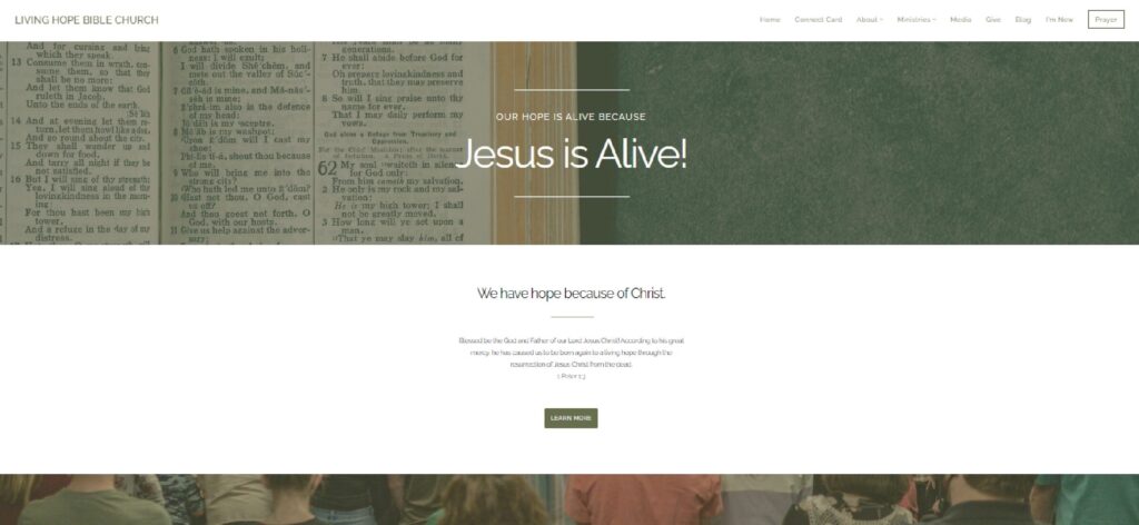 Homepage of Living Hope Bible Church website
Link: https://lhbcmansfield.com/