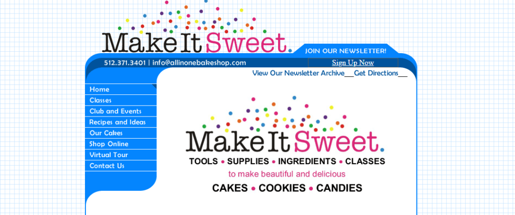 Homepage of Make It Sweet / makeitsweet.com/classes