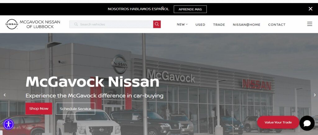 Homepage of McGavock Nissan of Lubbock dealership
Link: https://mcgavocknissanlubbock.com/