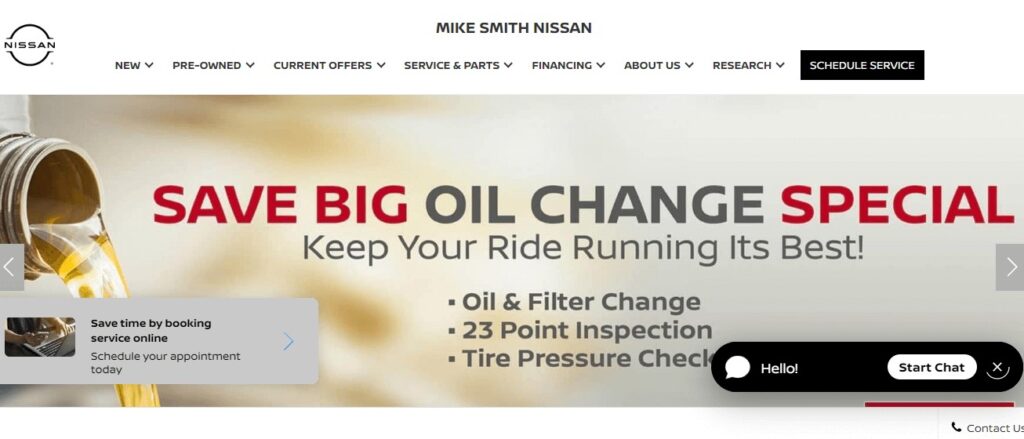 Homepage of Mike Smith Nissan dealership 
Link: https://www.mikesmithnissan.com/