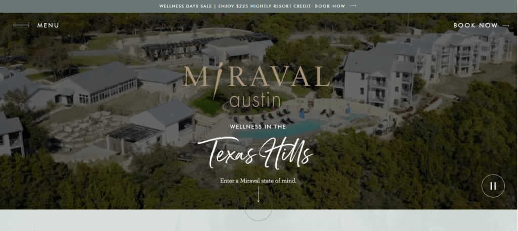 Homepage of Miraval Austin Resort & Spa/ https://www.miravalresorts.com/austin