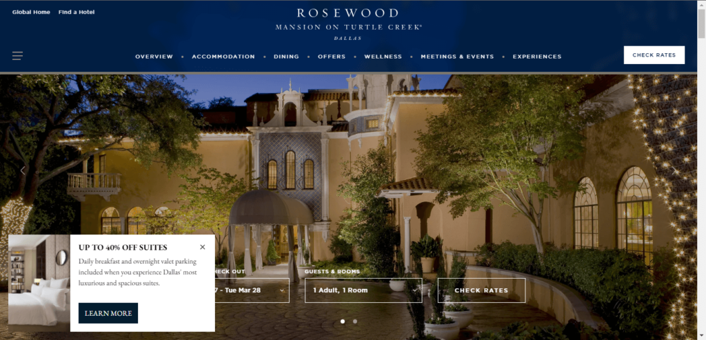 Homepage of Rosewood Mansion on Turtle Creek 
Link:
https://www.rosewoodhotels.com/en/mansion-on-turtle-creek-dallas