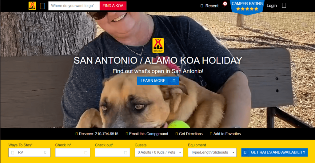 Homepage of San Antonio / Alamo KOA Holiday / https://koa.com/campgrounds/san-antonio
