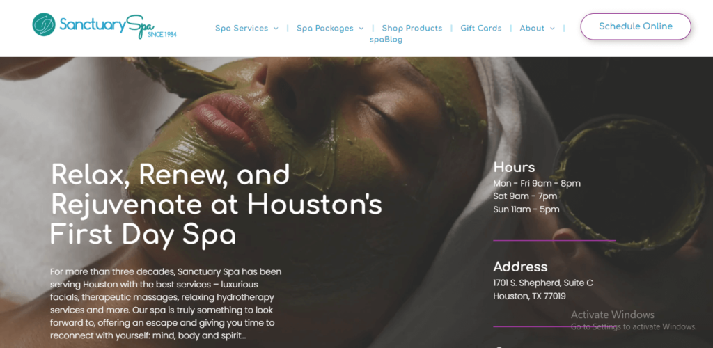 Homepage of Sanctuary Spa's website / besanctuary.com