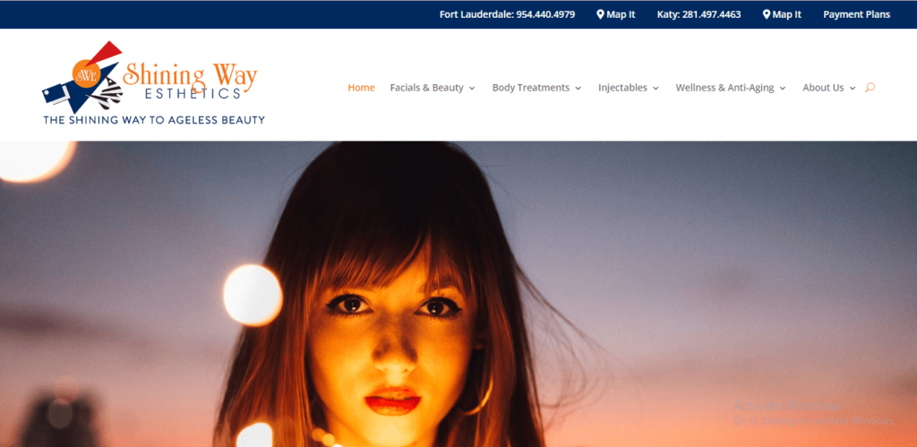 Homepage of Shining Way Esthetics' website / shinigwayesthetics.com