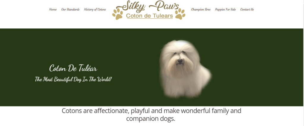 Homepage of Silky Paws Coton/ silkypawscotons.com