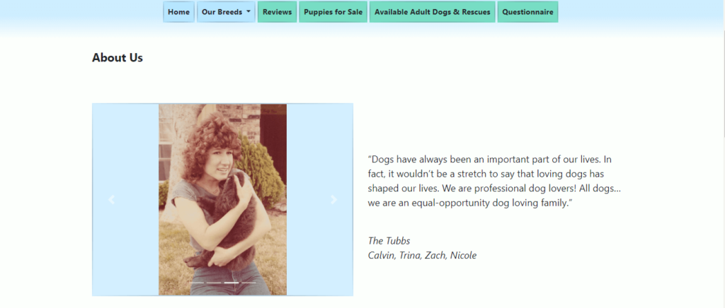 Homepage of Tubbs Puppies/ tubbspuppies.com