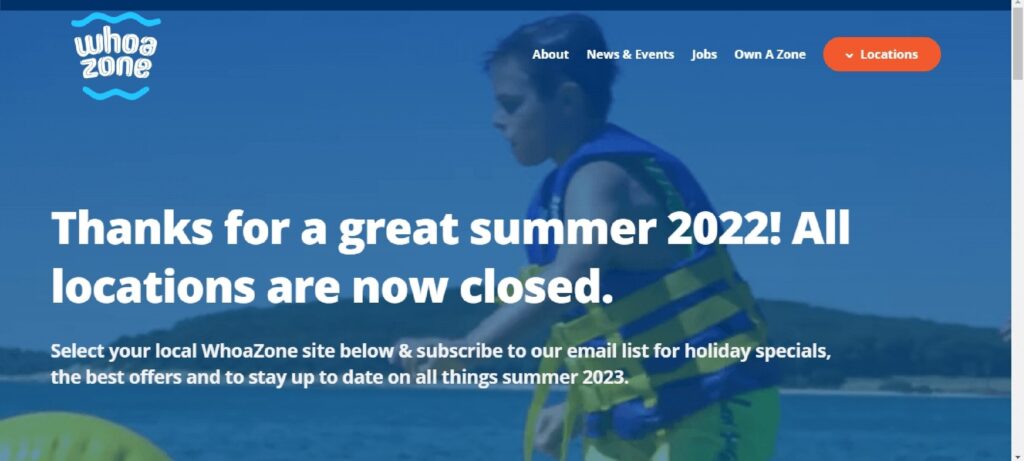 Homepage of WhoaZone Waterpark website
Link: https://whoa.zone/