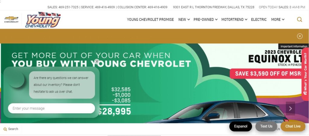 Homepage of Young Chevrolet car dealership
Link: https://www.youngchevrolet.com/