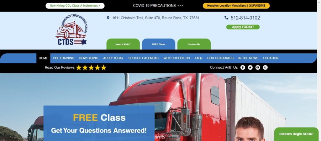 Homepage of Austin Truck Driving Academy / communitytruckdrivingschool.com