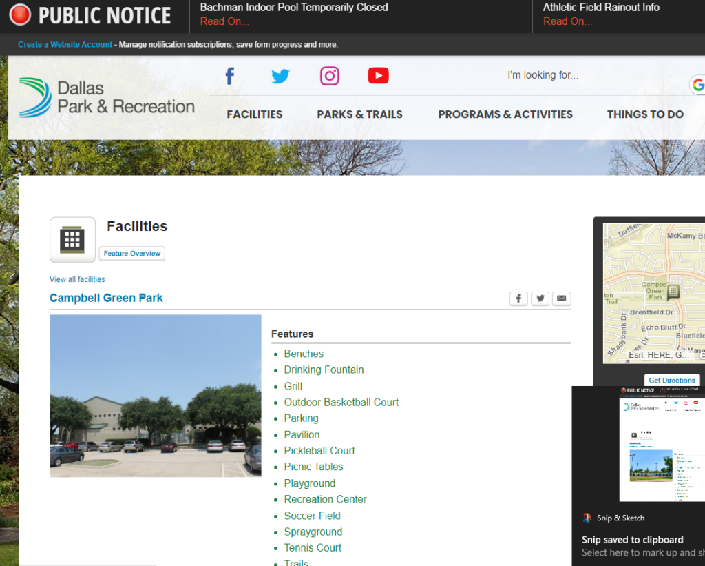 Homepage of Dallas Park & Recreation (Campbell Green Park) / dallasparks.org