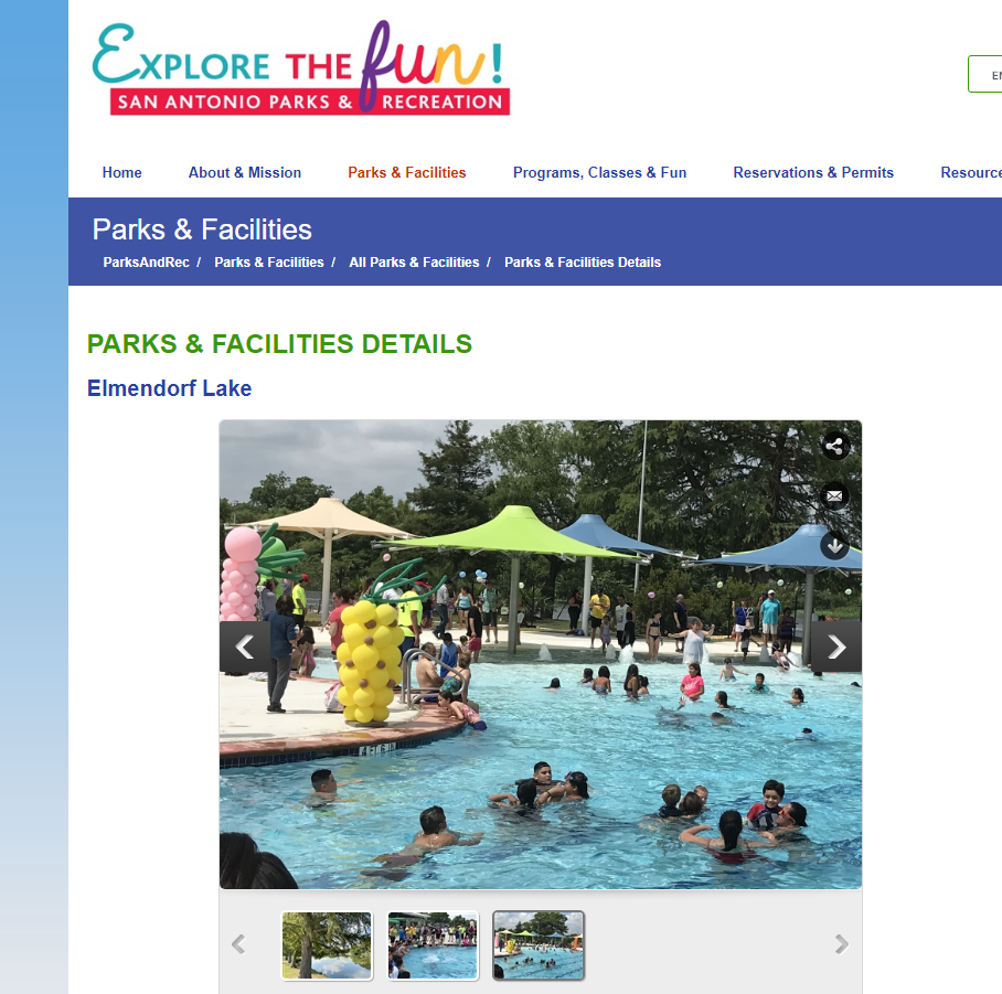 Homepage of San Antonio Parks & Recreation (Elmendorf Lake Park) / sanantonio.gov