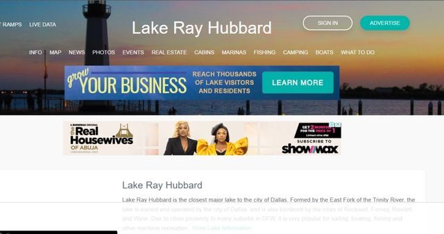 Homepage of Lake Ray Hubbard / Link: https://www.rayhubbard.com/