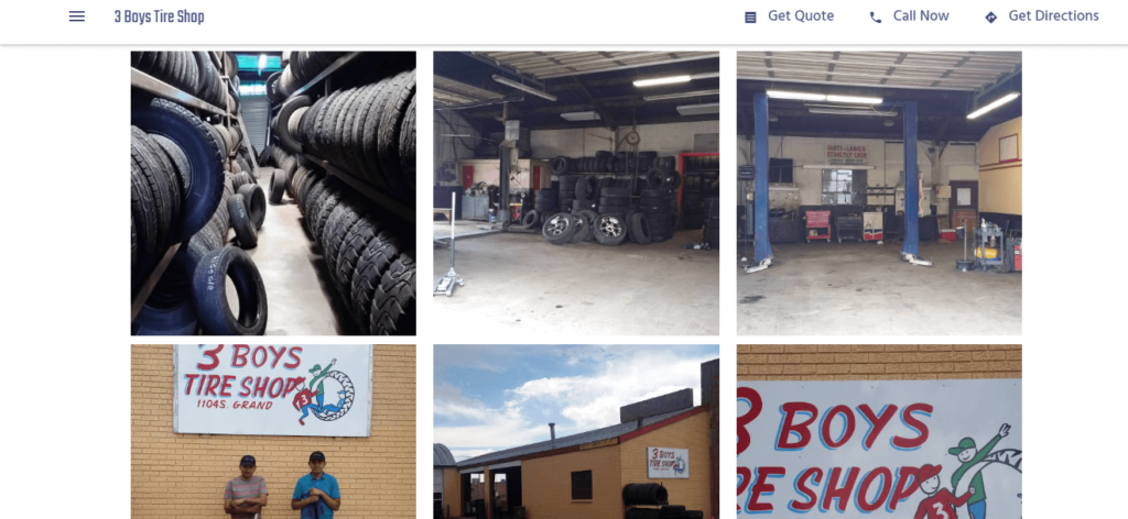 Homepage of 3 Boys Tire Shop / 
Link: 3boystireshop.business.site