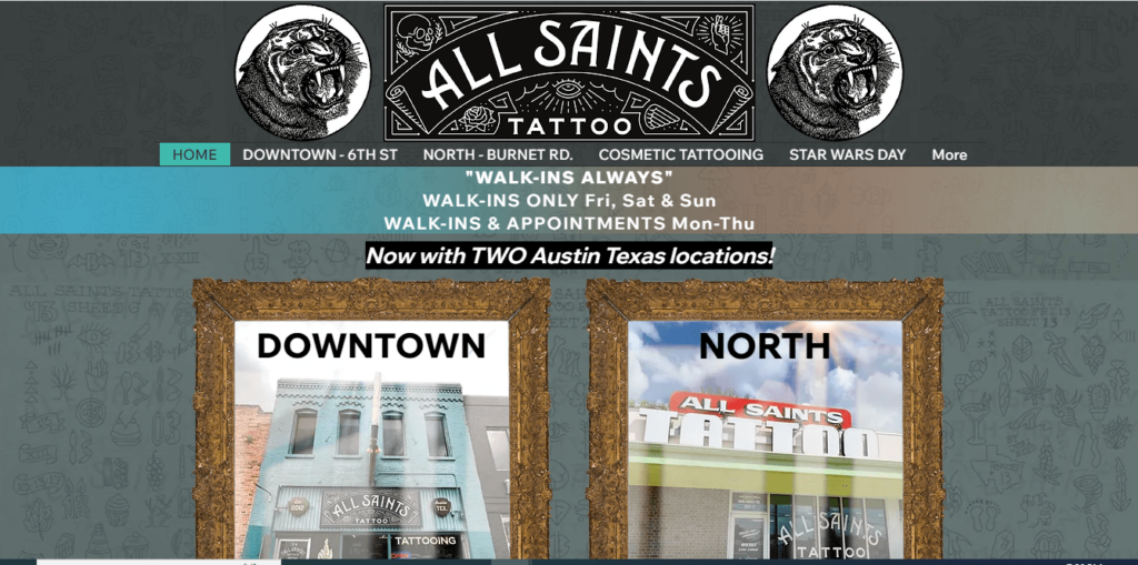 Homepage of All Saints Tattoo Shop / Link: allsaintstattoo.com