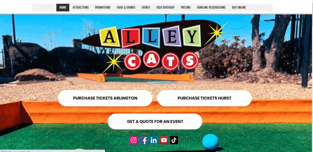 Homepage of Alley Cats Entertainment / https://www.alleycatsbowl.com/