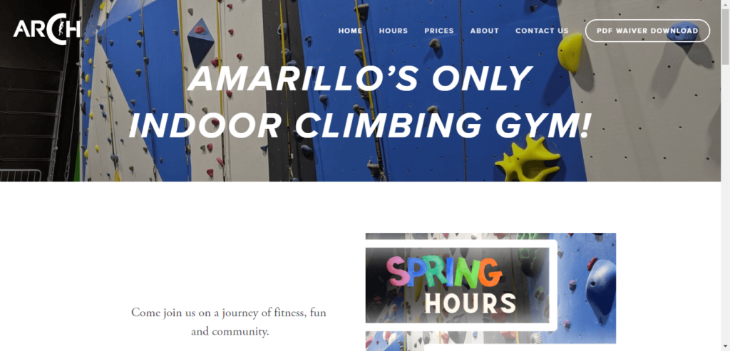 Homepage of Amarillo Climbing House / climbamarillo.com.