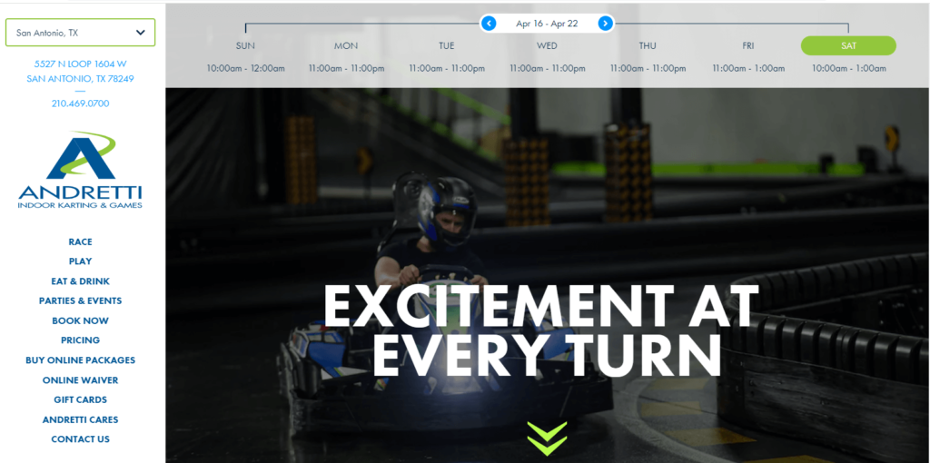 Homepage of Andretti Indoor Karting & Games San Antonio 
Link: https://andrettikarting.com/sanantonio