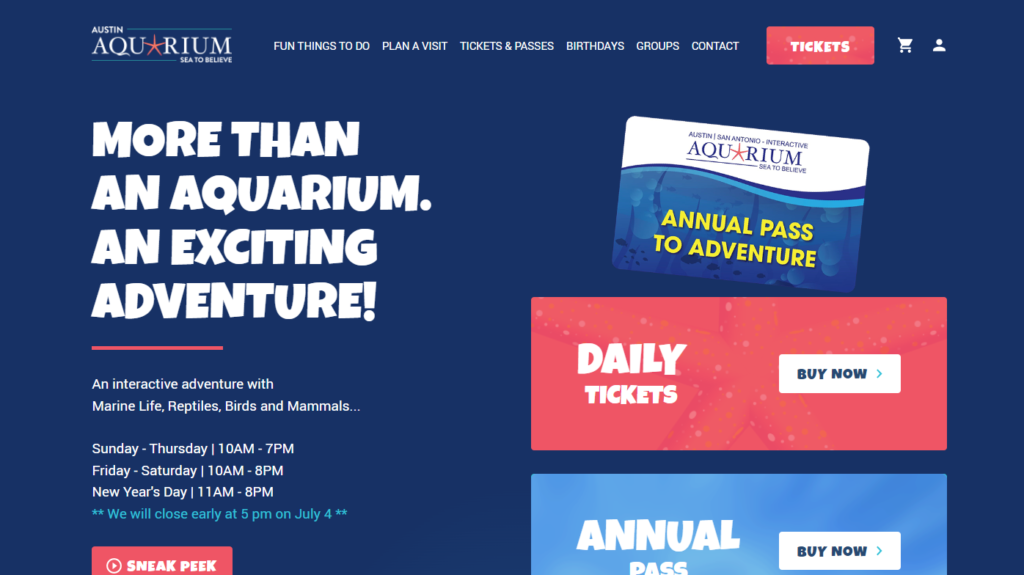 Homepage of Austin Aquarium 
Link:
 https://austinaquarium.com/