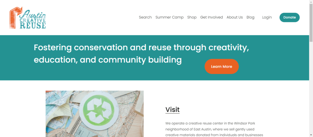 Homepage of Austin Creative Reuse Center / austincreativereuse.org.