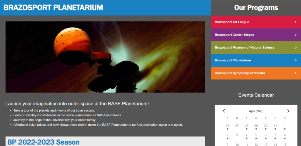 Homepage of  Basf Planetarium 
Link:
 https://bcfas.org/brazosport-planetarium/ 