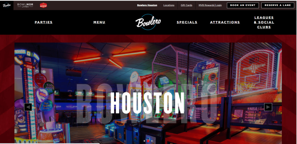 Homepage of Bowlero Houston 
Link: https://www.bowlero.com/location/bowlero-houston