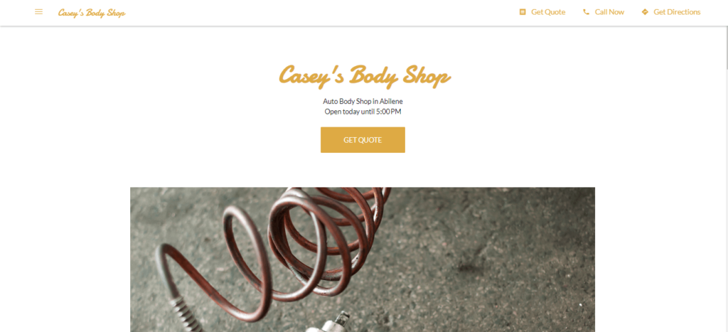 Homepage of Casey's Body Shop / 
Link: caseysbodyshop.business.site