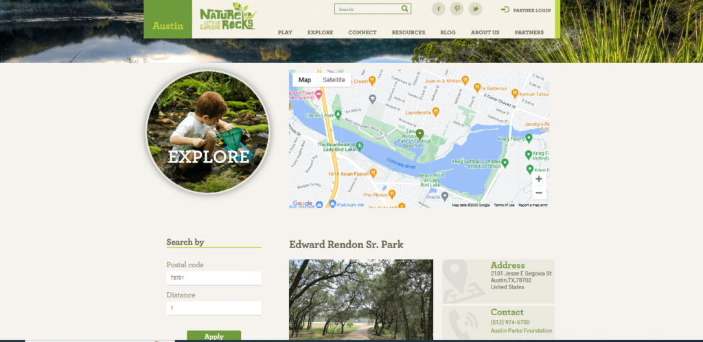 Homepage of Nature Rocks Austin that Gives Information about Edward Rendon SR. Park /
Link: naturerocksaustin.org 