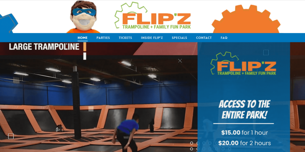 Homepage of Flip'z Trampoline & Family Fun Park Link:
https://www.flipzfamilyfun.com/