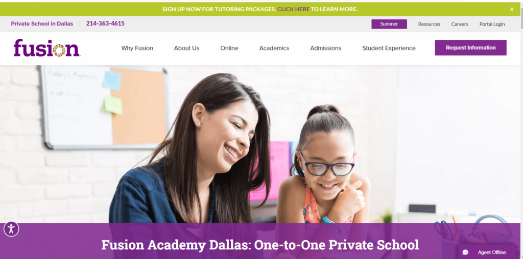 Homepage of Fusion Academy Dallas 
Link: https://www.fusionacademy.com/campuses/dallas/?utm_source=GMB&utm_medium=organic&utm_campaign=campuses&piCId=80042