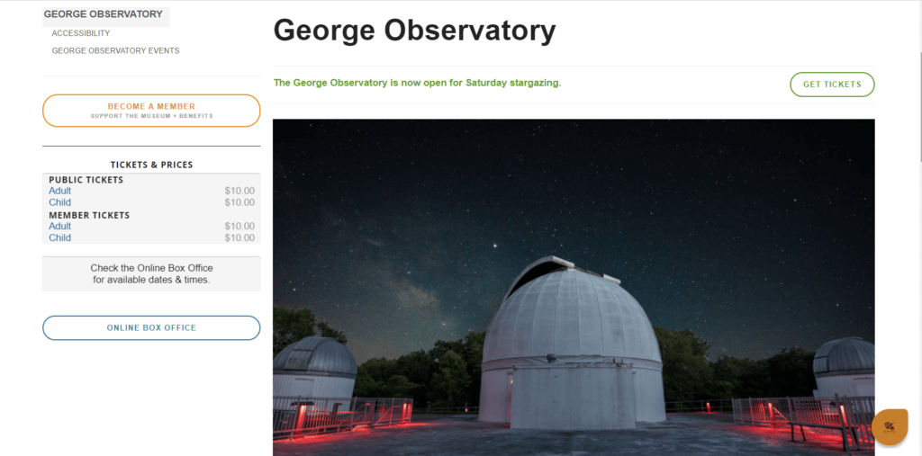 Homepage of George Observatory, Damon 
Link: https://www.hmns.org/george-observatory/