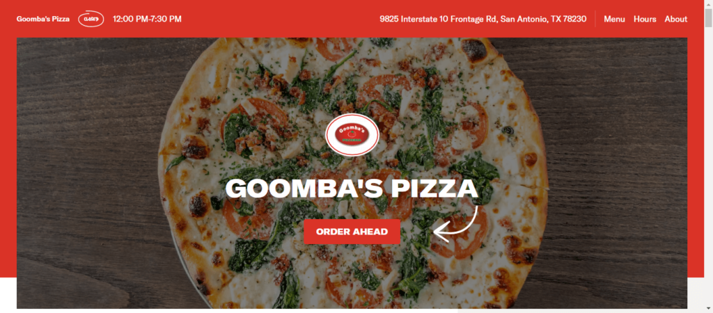 Homepage of Goomba's Pizzeria / goombaspizzamenu.com.