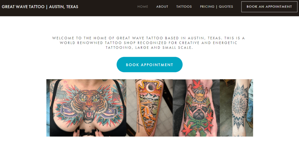 Homepage of Great Wave Tattoo Shop / Link: greatwavetattoo.com
