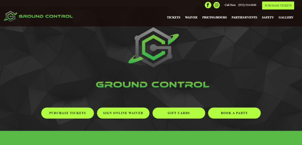 Homepage of Group Control Trampoline Park 
Link: https://groundcontrolparklc.com/