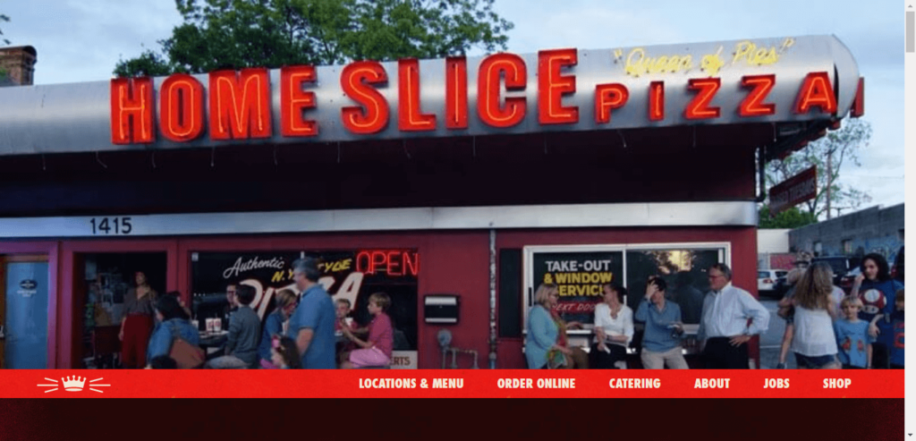 Homepage of Home Slice Pizza / homeslicepizza.com.