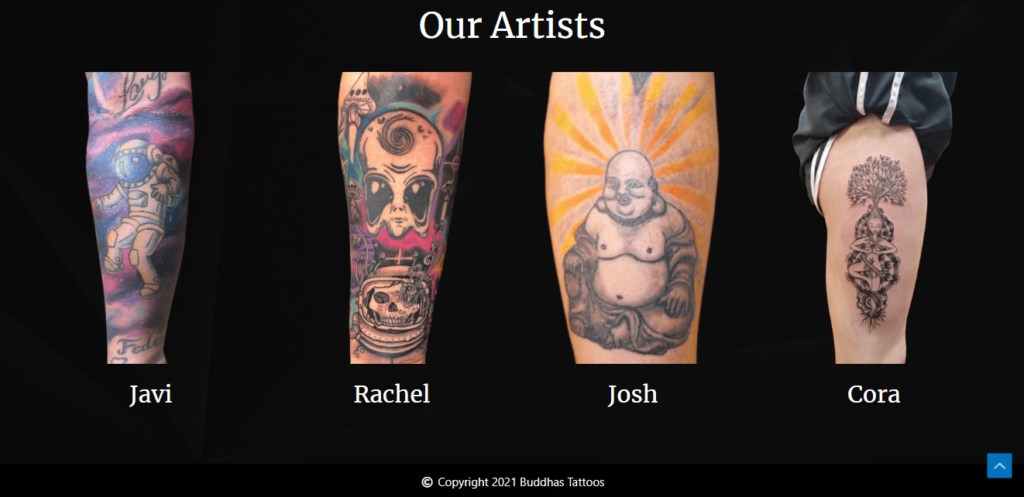 Homepage of Buddha's Tattoo Shop / Link: buddhastattoos.com