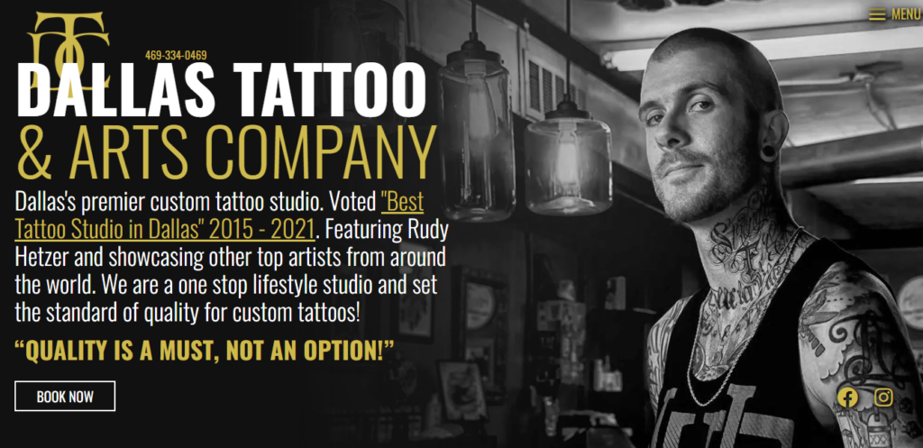 Homepage of Dallas Tattoo & Arts Company /
Link: dallastattooandarts.com