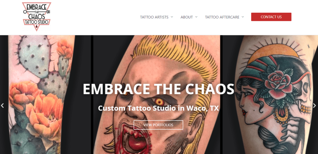 Homepage of Embrace the Chaos Tattoo Studio /
Link: etctattoos.com/