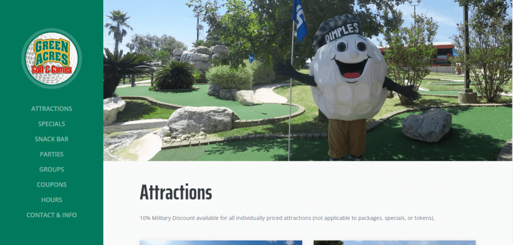 Homepage of Green Acres Golf Games/ greenacresminigolf.com