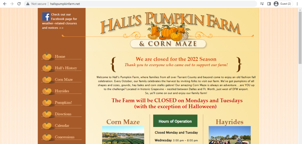 Homepage of Hall's Pumpkin Farm and Corn Maze
Link: http://www.hallspumpkinfarm.net/