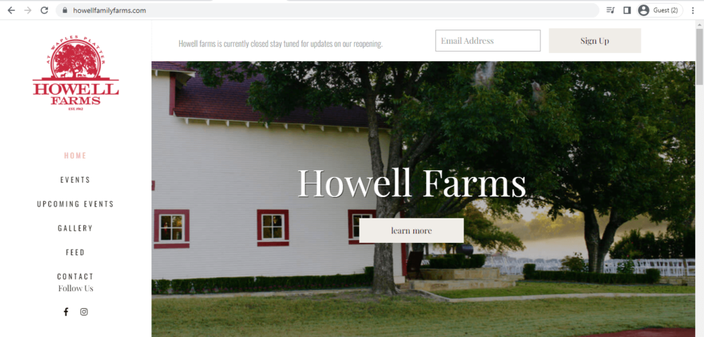 Homepage of Howell Family Farms
Link: https://www.howellfamilyfarms.com/