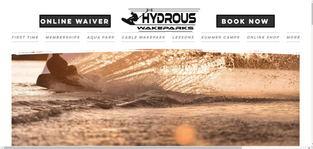 Homepage of Hydrous Wake Park/ hydrouswakeparks.com