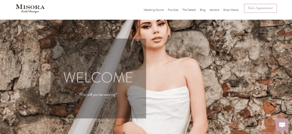 Homepage of Misora Bridal Boutique / Link: misorabridal.com